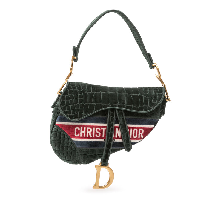 Dior Velours brodé Crocodile Effect Saddle Sac
