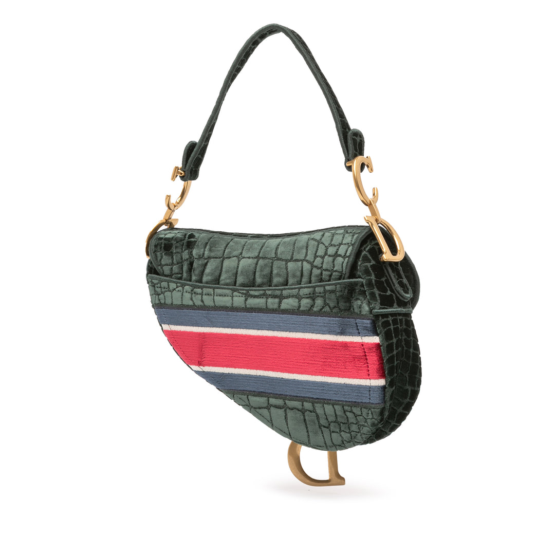 Dior Velours brodé Crocodile Effect Saddle Sac
