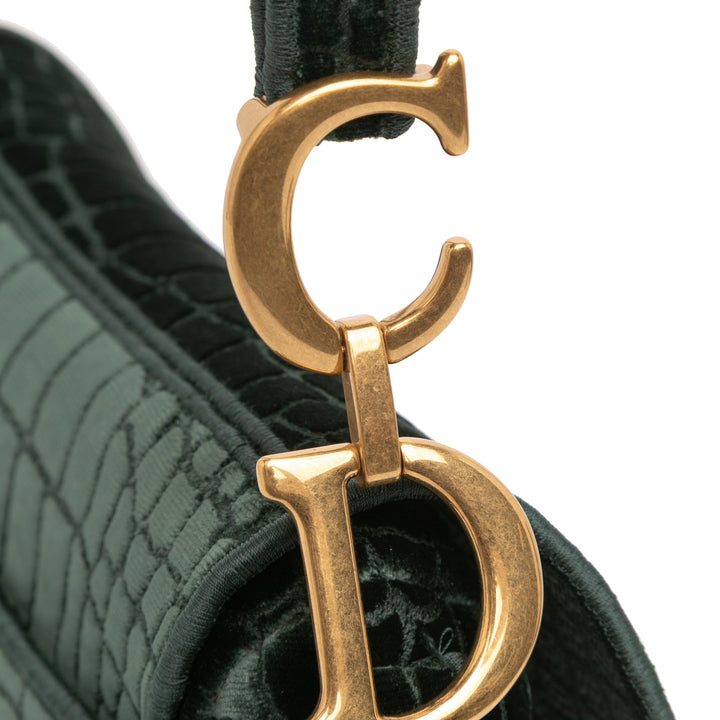 Dior Velours brodé Crocodile Effect Saddle Sac