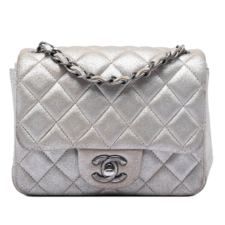 Chanel Mini Square Classic Metallic Cuir d’agneau Simple rabat