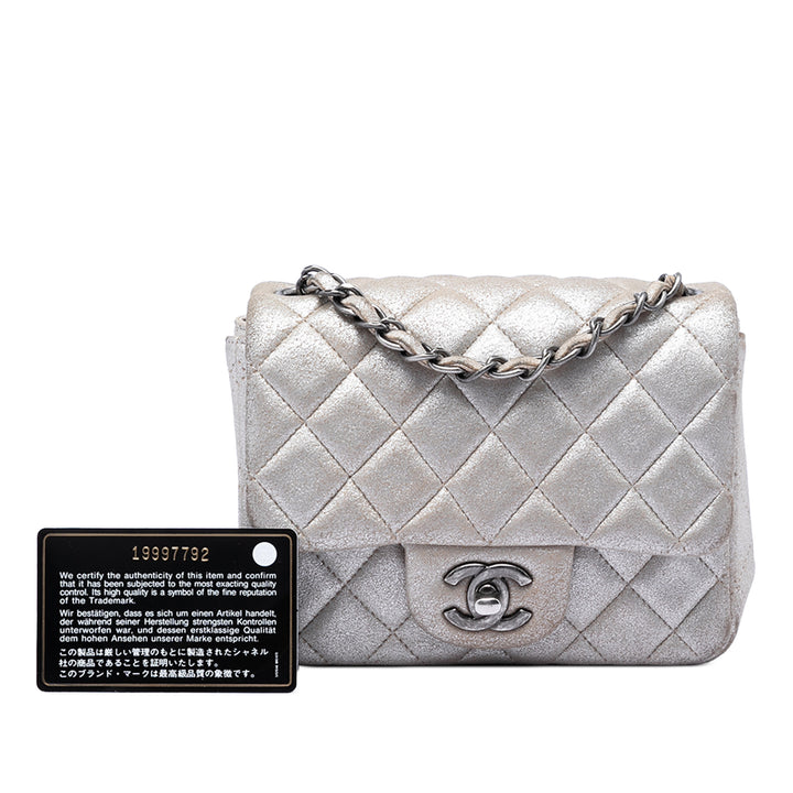 Chanel Mini Square Classic Metallic Cuir d’agneau Simple rabat