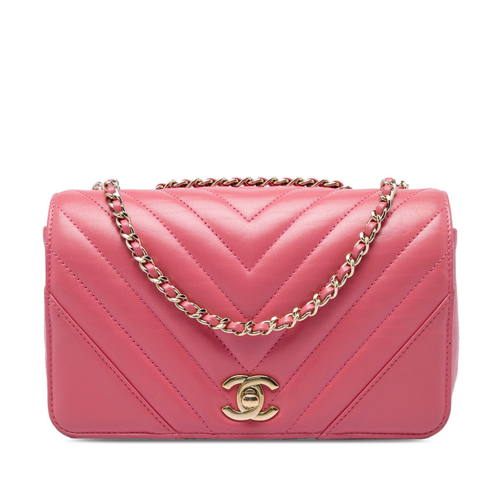 Chevron Statement à rabat Mini Cuir de veau Rose