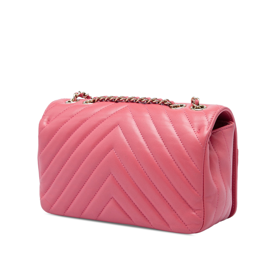 Chevron Statement à rabat Mini Cuir de veau Rose