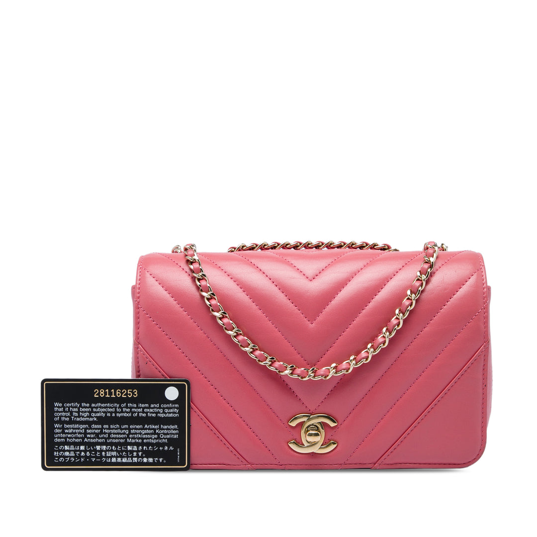 Chevron Statement à rabat Mini Cuir de veau Rose