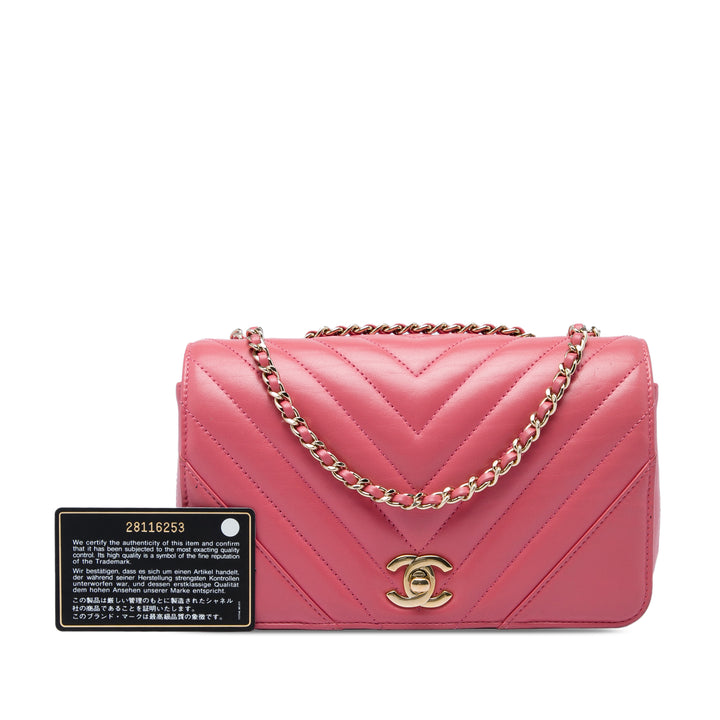 Chevron Statement à rabat Mini Cuir de veau Rose