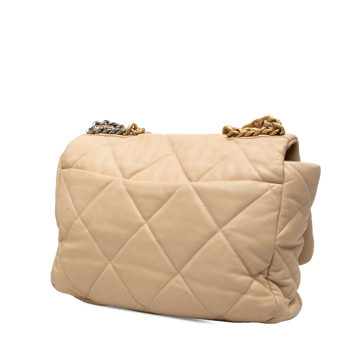 Chanel Sac à main 19 à rabat Maxi Cuir d'agneau Beige – vue 2 – GABY PARIS
