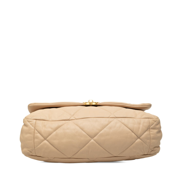 Chanel Sac à main 19 à rabat Maxi Cuir d'agneau Beige – vue 3 – GABY PARIS