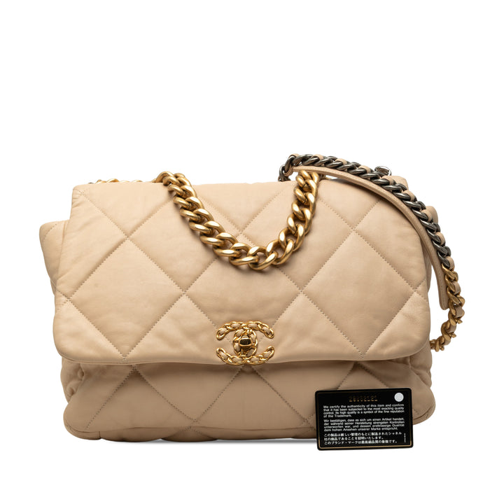 Chanel Sac à main 19 à rabat Maxi Cuir d'agneau Beige – vue 7 – GABY PARIS