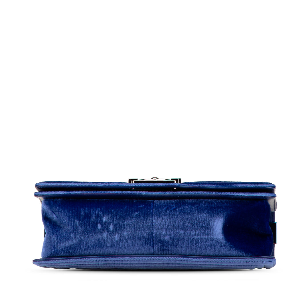 Medium Quilted Velvet Boy Flap Blue - Gaby Paris