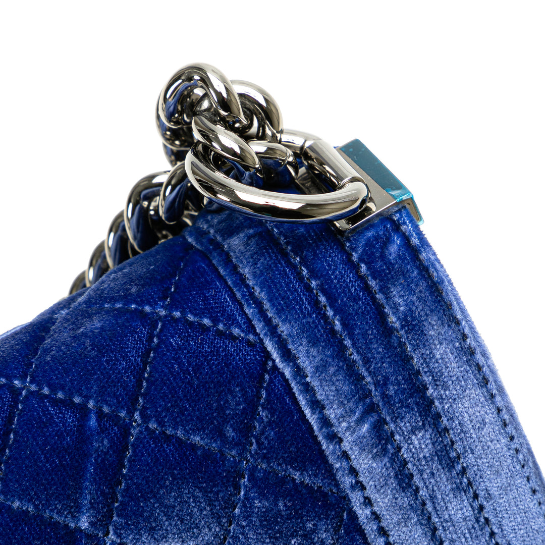 Medium Quilted Velvet Boy Flap Blue - Gaby Paris