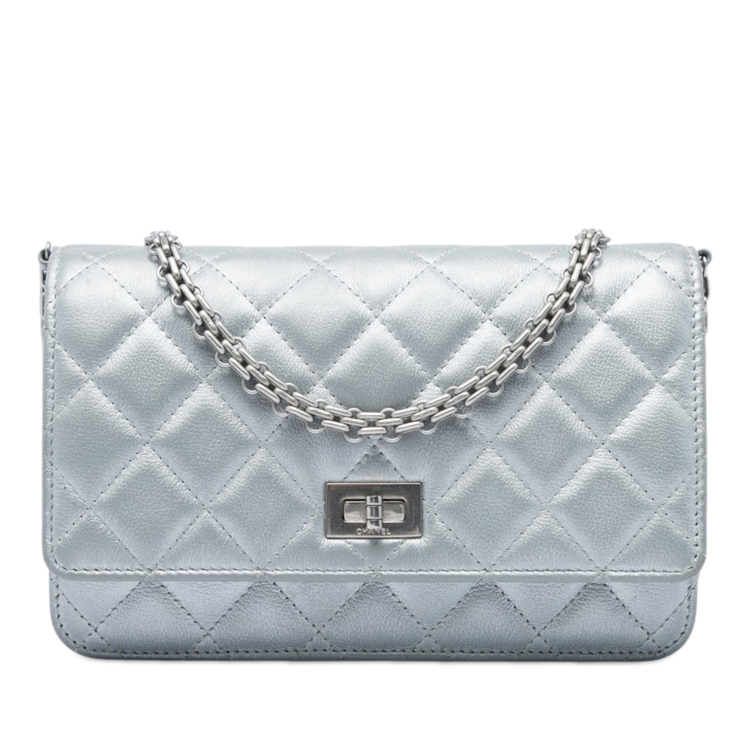 Reissue 2.55 Matelassé Métallisé vieilli Wallet on Chain Cuir de veau Argenté