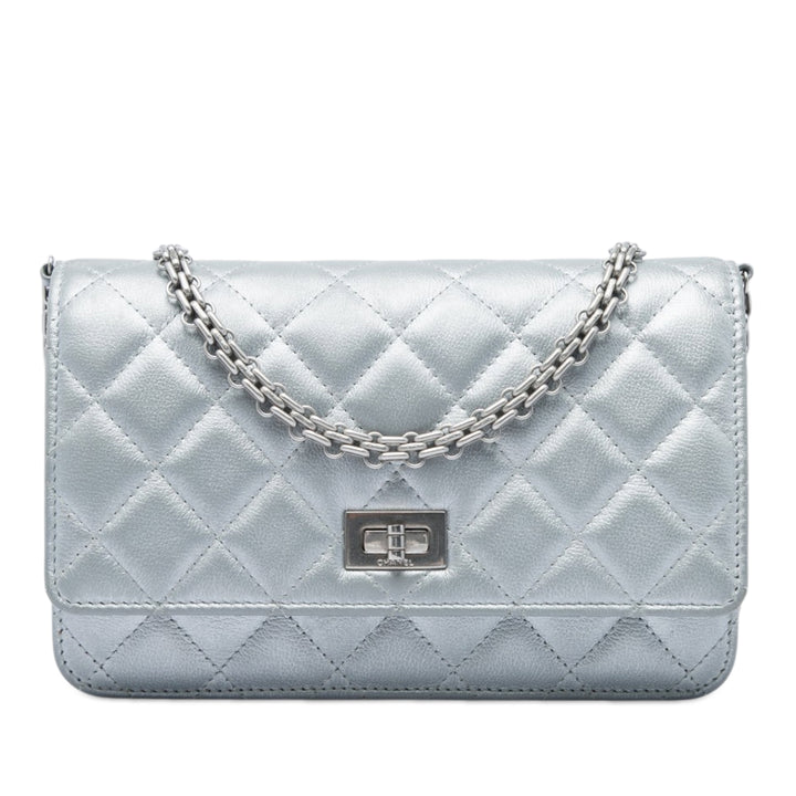 Reissue 2.55 Matelassé Métallisé vieilli Wallet on Chain Cuir de veau Argenté