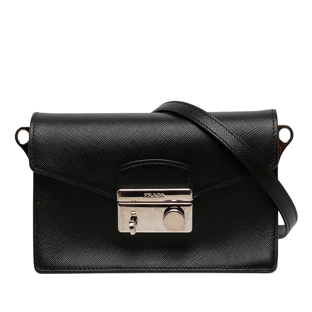 Prada Sac bandoulière Lux Sound Lock Saffiano Noir – vue principale – GABY PARIS