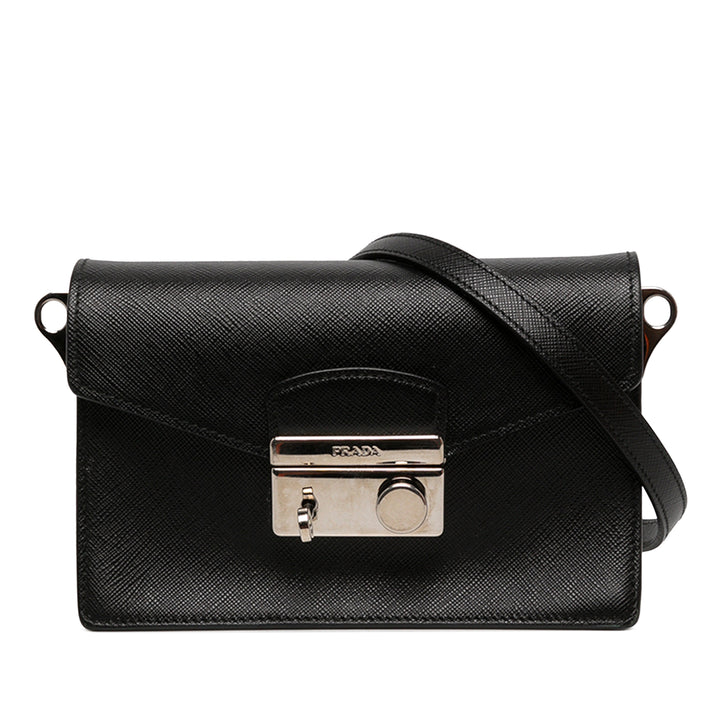 Prada Sac bandoulière Lux Sound Lock Saffiano Noir – vue principale – GABY PARIS