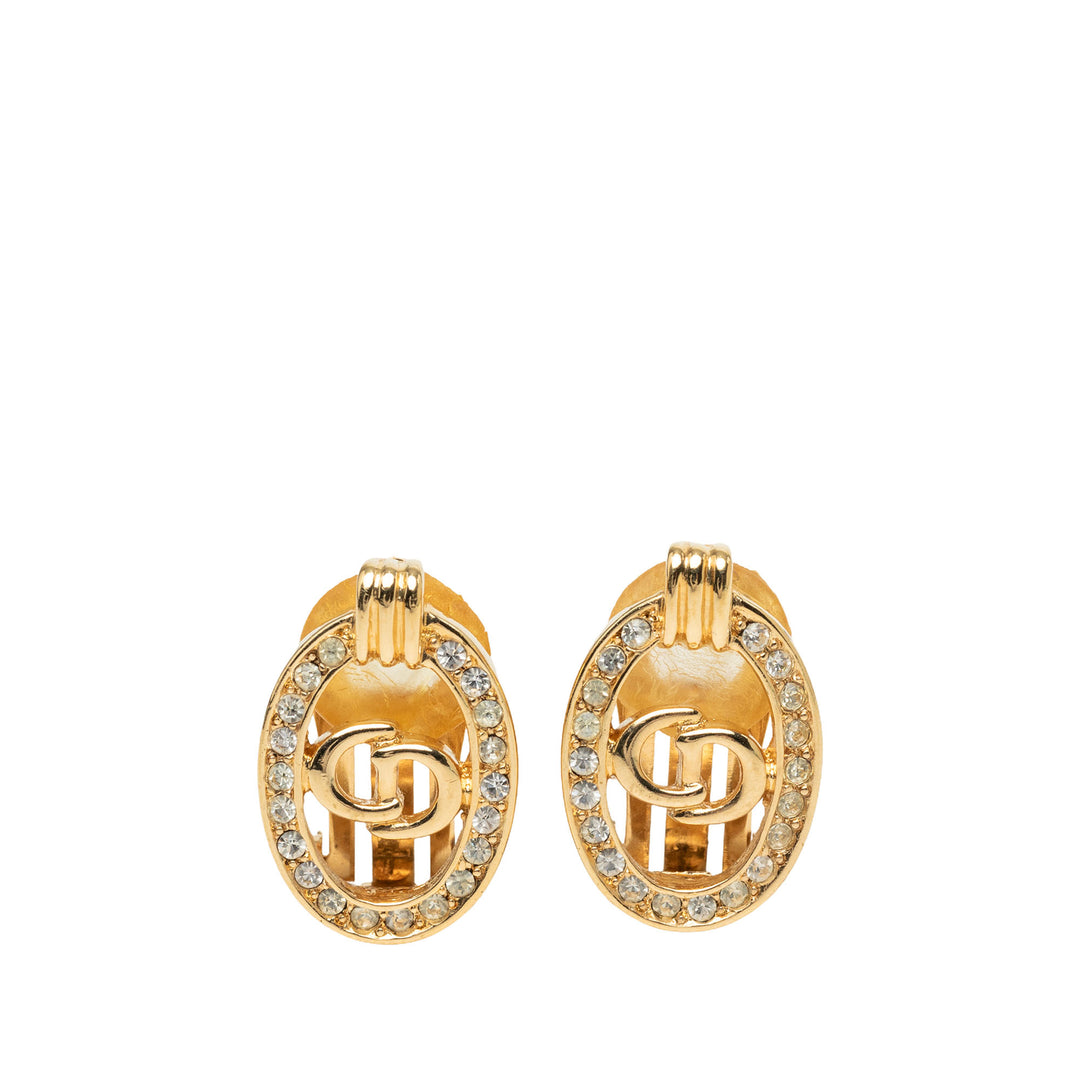 Dior plaqué Strass CD Logo À clip Boucles d'oreilles Doré – vue principale – GABY PARIS