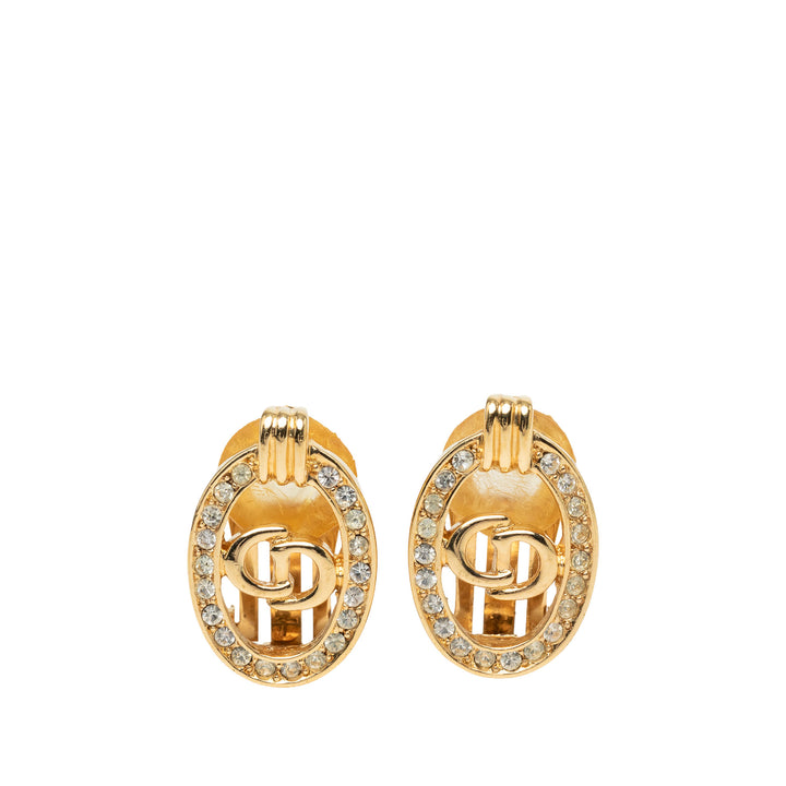 Dior plaqué Strass CD Logo À clip Boucles d'oreilles Doré – vue principale – GABY PARIS