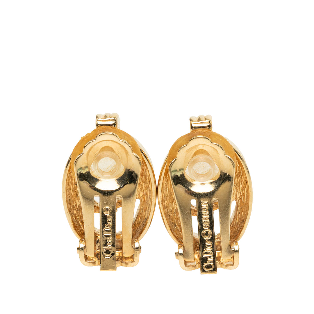 Dior plaqué Strass CD Logo À clip Boucles d'oreilles Doré – vue 2 – GABY PARIS