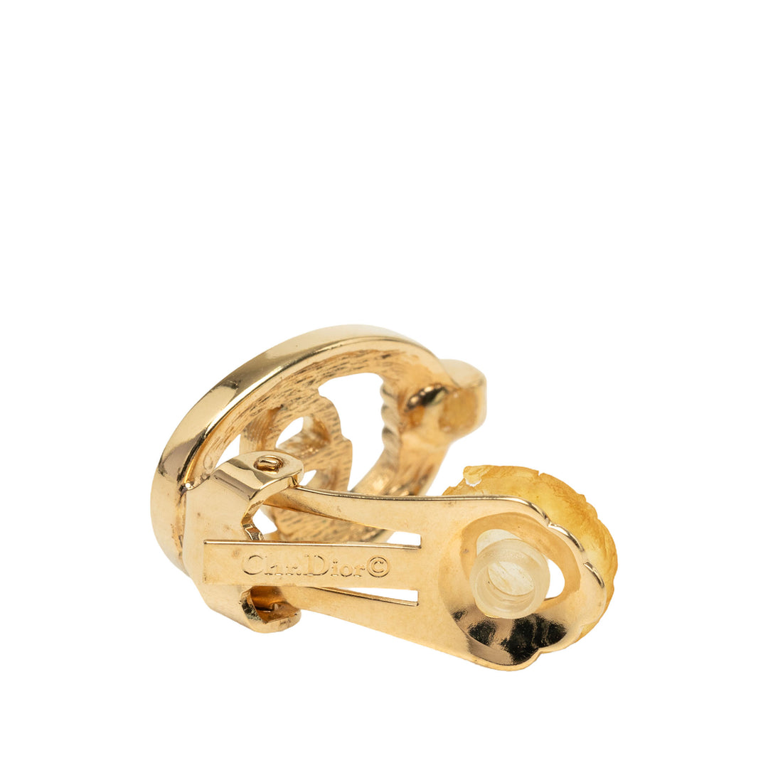 Dior plaqué Strass CD Logo À clip Boucles d'oreilles Doré – vue 3 – GABY PARIS