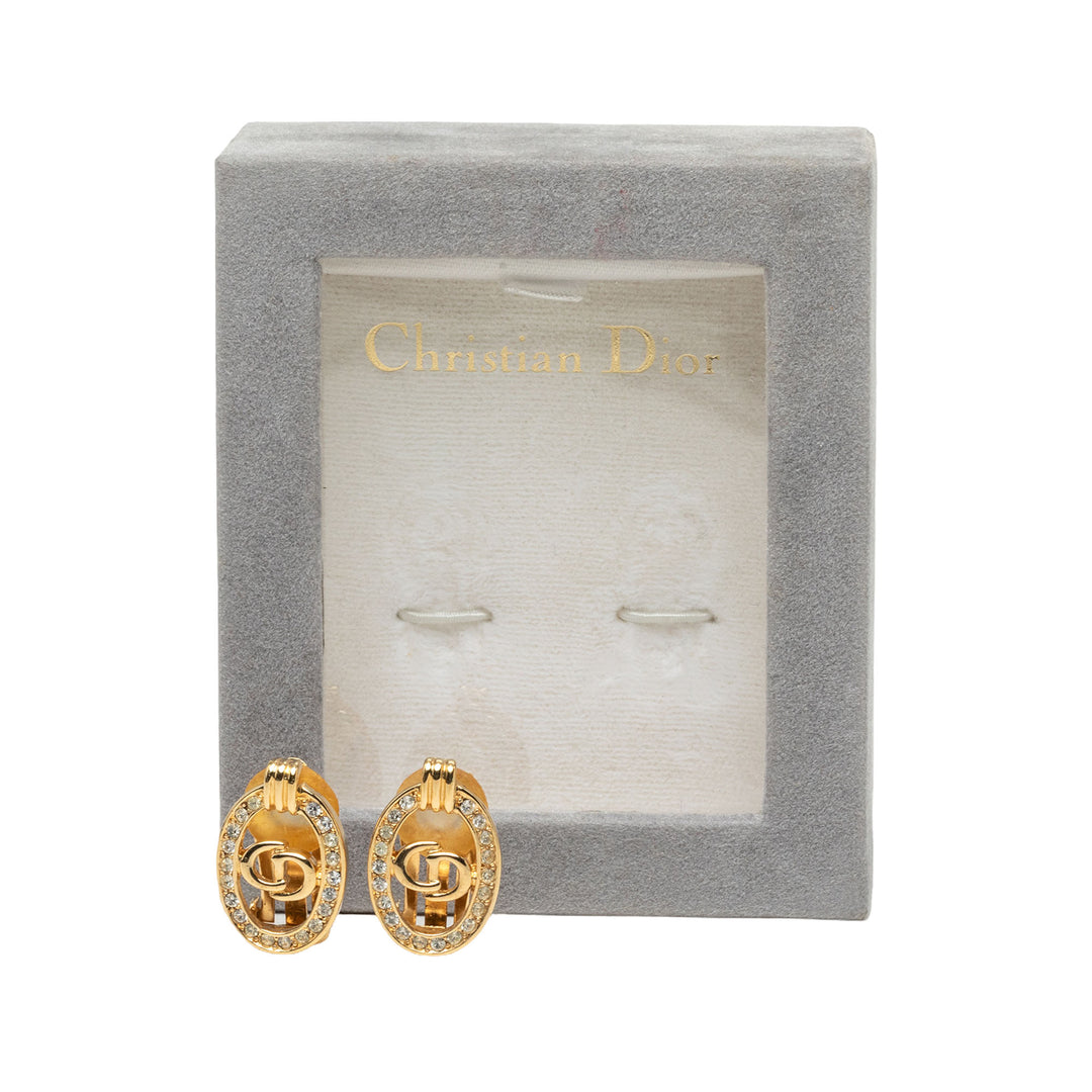 Dior plaqué Strass CD Logo À clip Boucles d'oreilles Doré – vue 4 – GABY PARIS