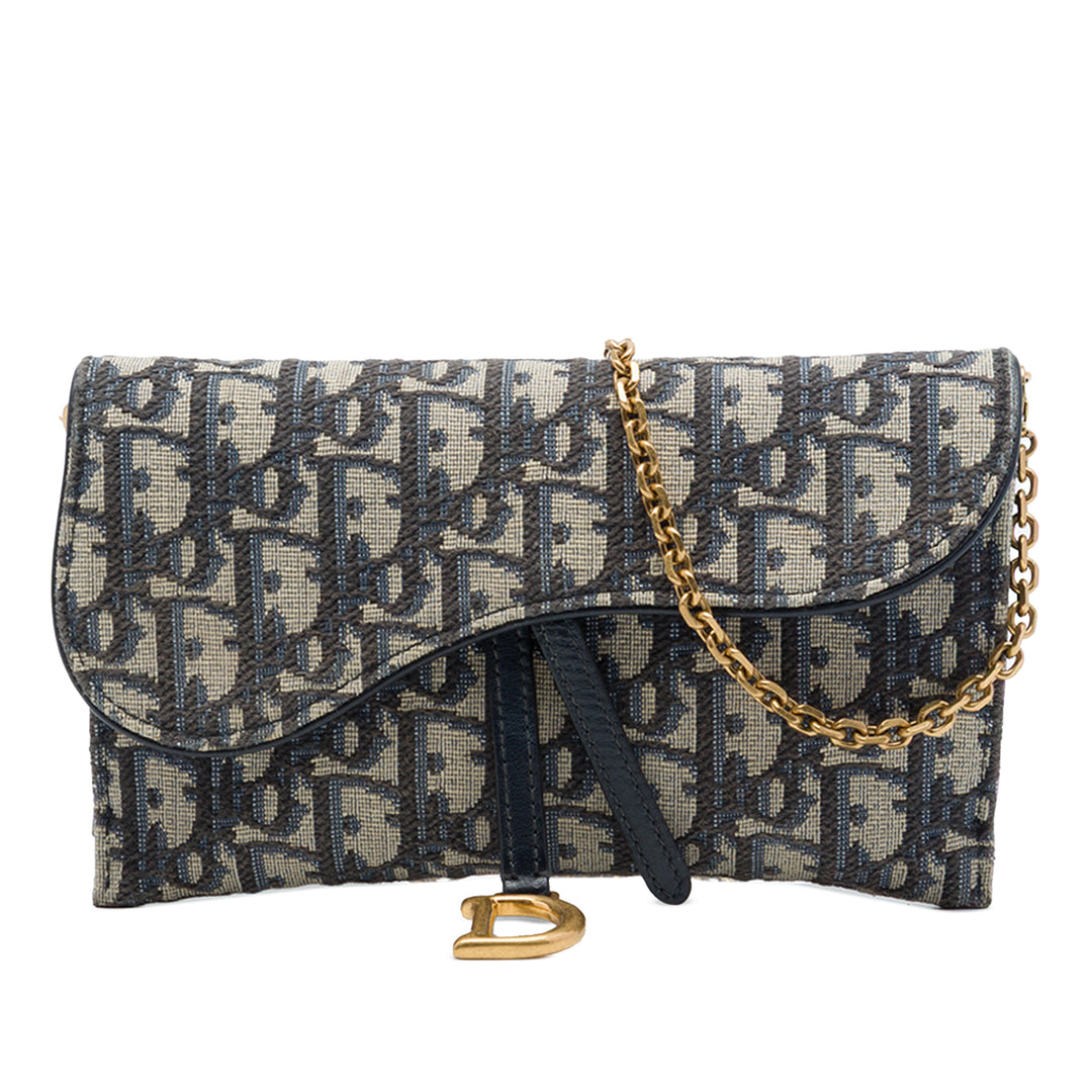 Dior Saddle Wallet on Chain Oblique Bleu