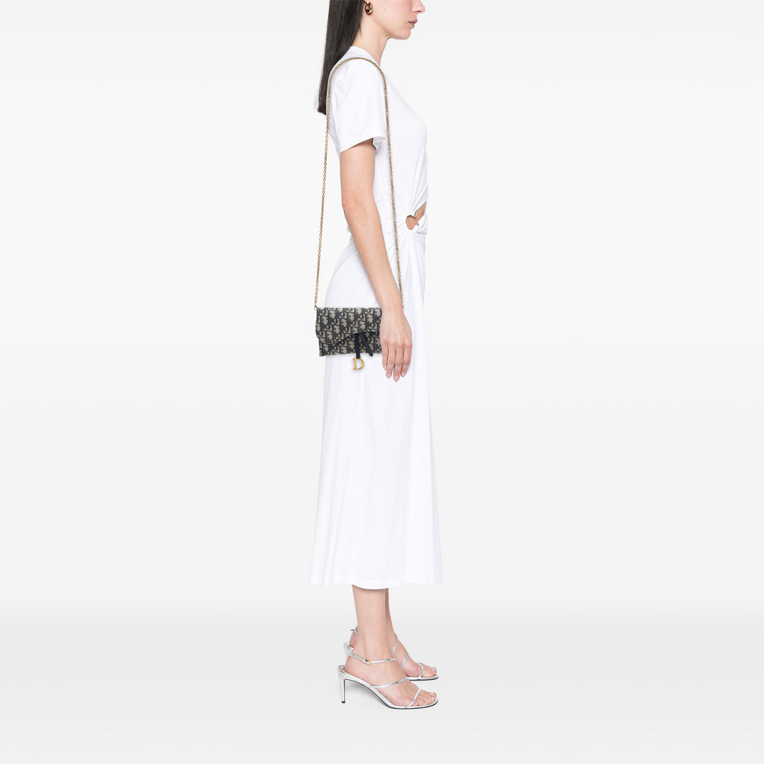 Dior Saddle Wallet on Chain Oblique Bleu