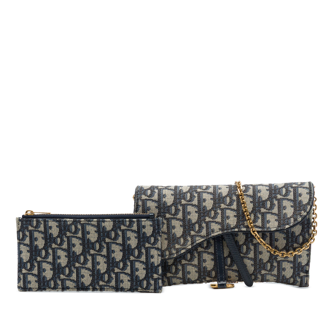 Dior Saddle Wallet on Chain Oblique Bleu
