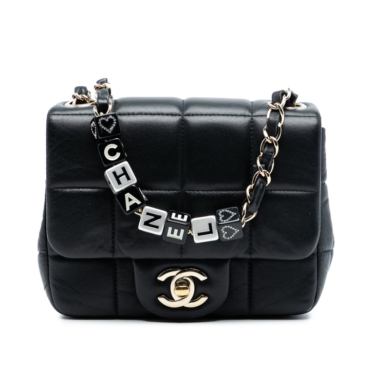 Chanel Matelassé Resin Cristal Carré Monacoco à rabat Mini Cuir d'agneau