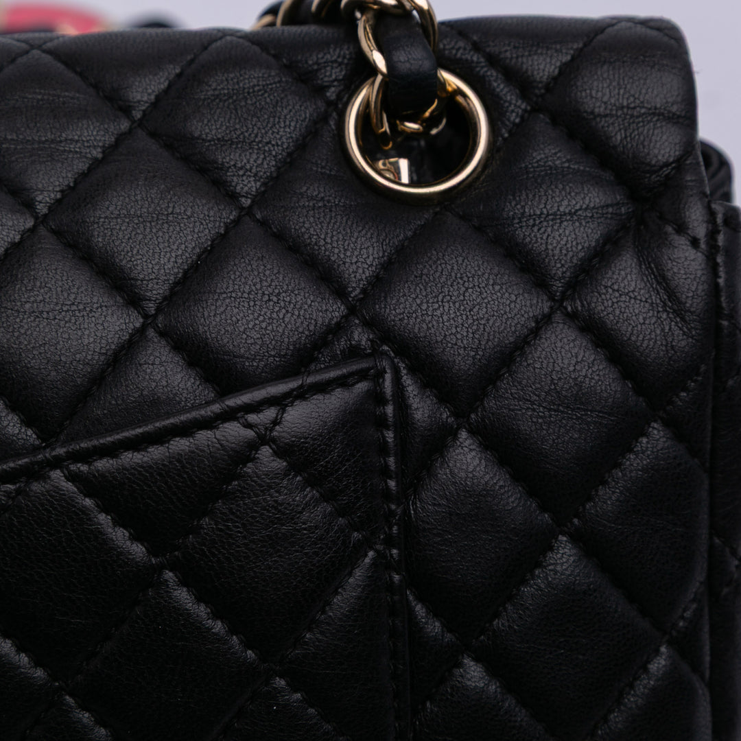 Medium Classic Lambskin Valentines Heart Charms Single Flap Black - Gaby Paris