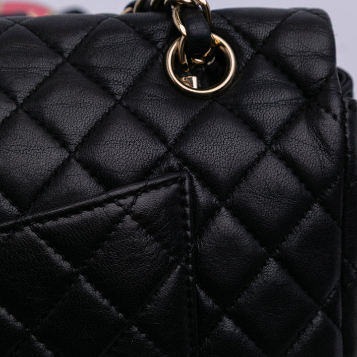 Medium Classic Lambskin Valentines Heart Charms Single Flap Black - Gaby Paris