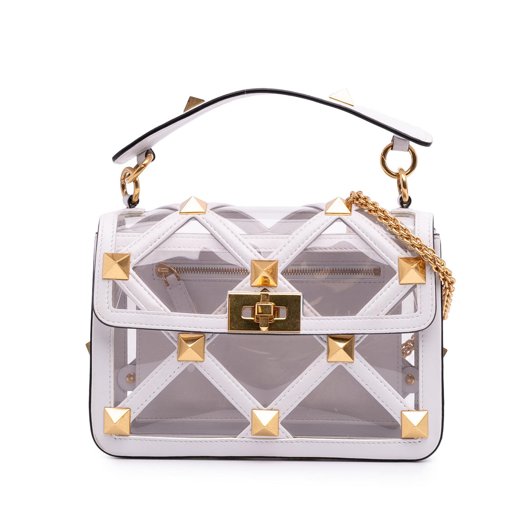 Medium PVC Roman Stud Satchel White - Gaby Paris