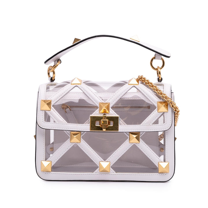 Medium PVC Roman Stud Satchel White - Gaby Paris
