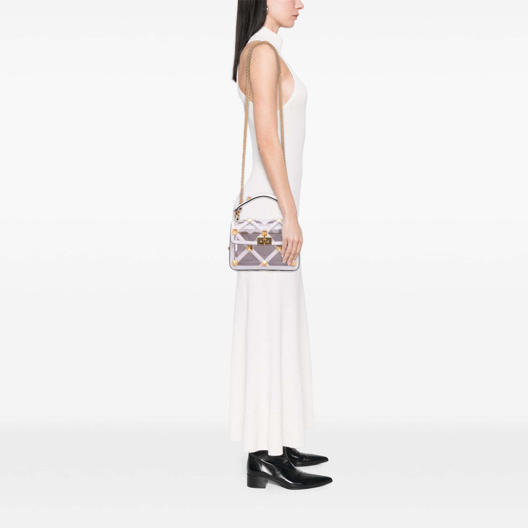 Medium PVC Roman Stud Satchel White - Gaby Paris
