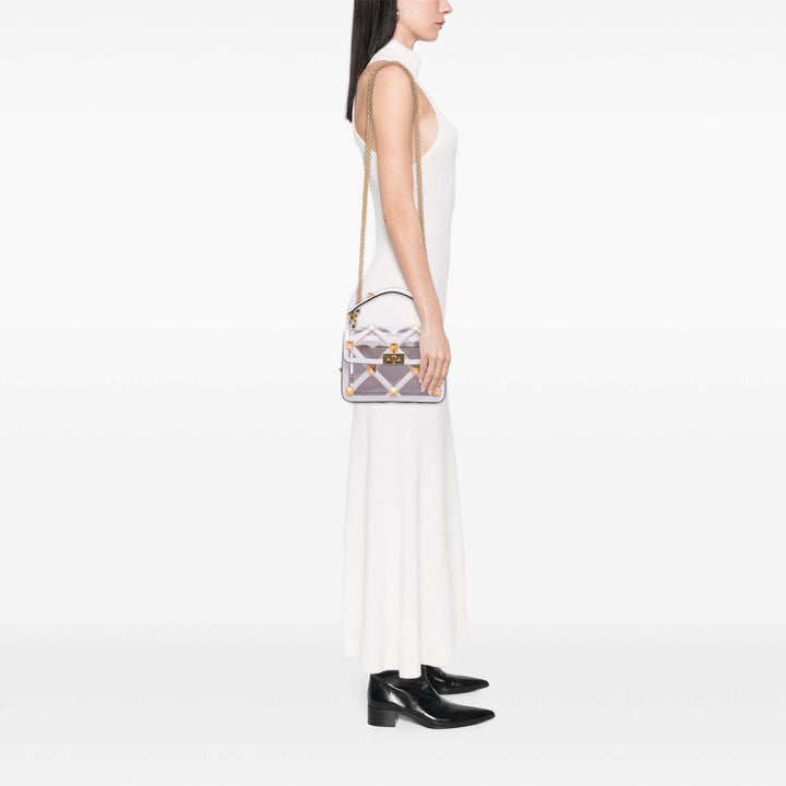 Medium PVC Roman Stud Satchel White - Gaby Paris