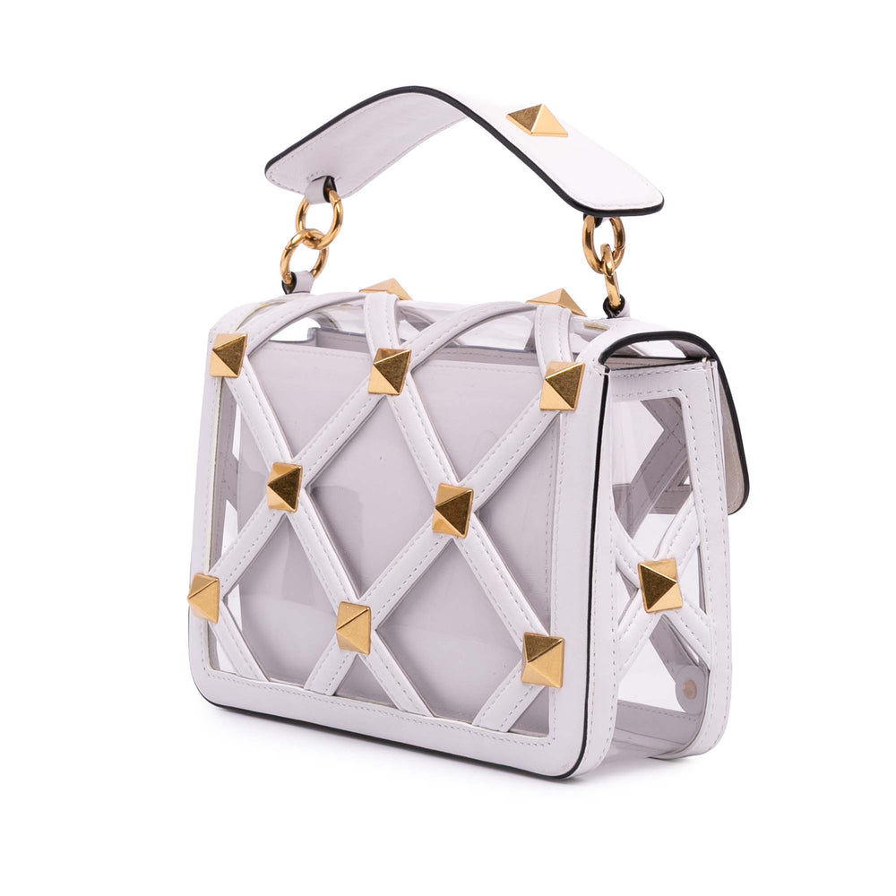 Medium PVC Roman Stud Satchel White - Gaby Paris
