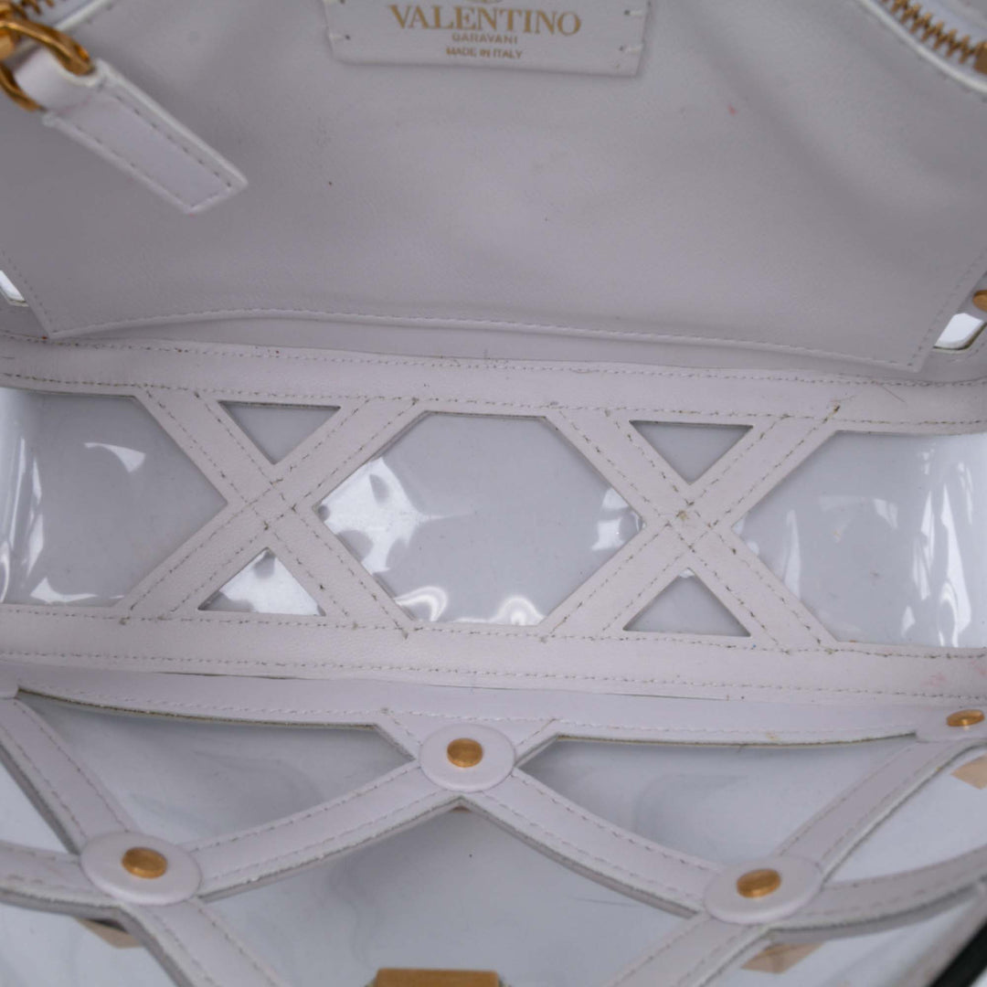 Medium PVC Roman Stud Satchel White - Gaby Paris