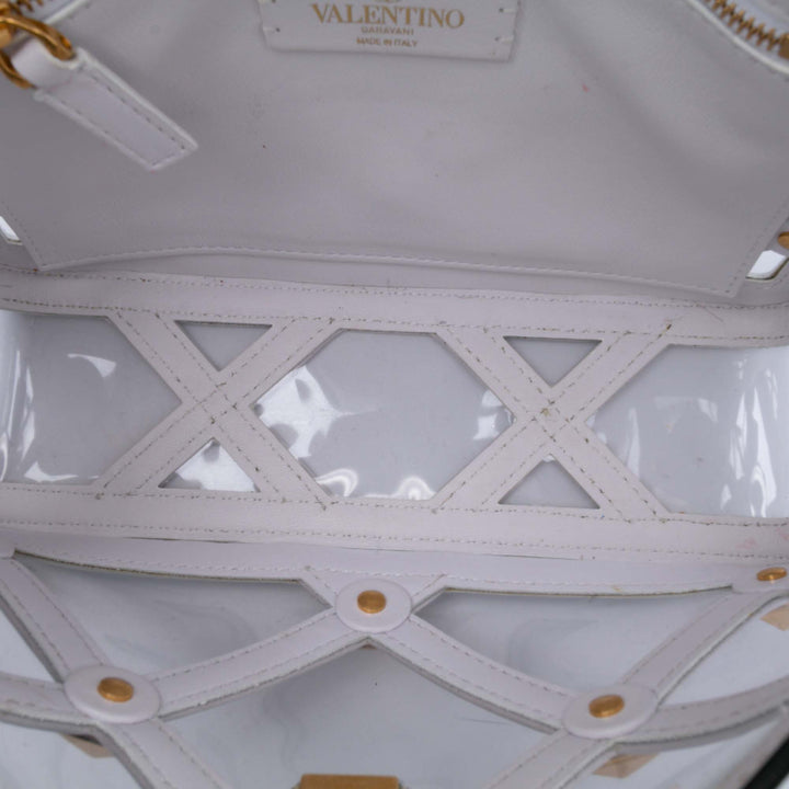 Medium PVC Roman Stud Satchel White - Gaby Paris