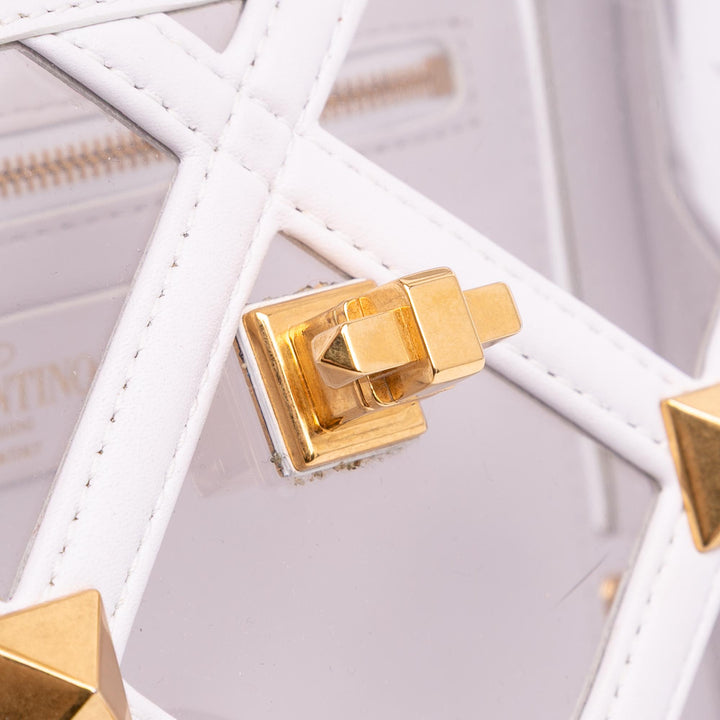 Medium PVC Roman Stud Satchel White - Gaby Paris