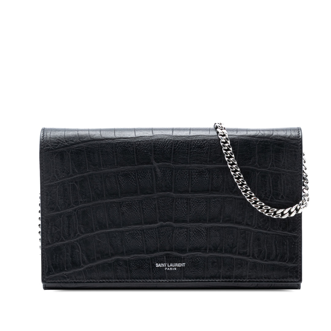 Saint Laurent Croc embossé Cuir Wallet on Chain – GABY PARIS Authentique