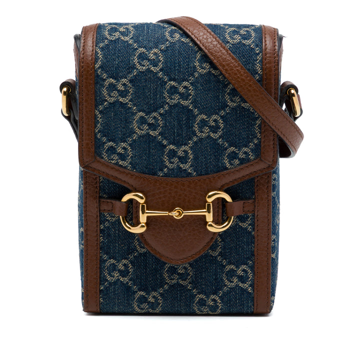 GG Horsebit 1955 Sac Mini Jean Bleu