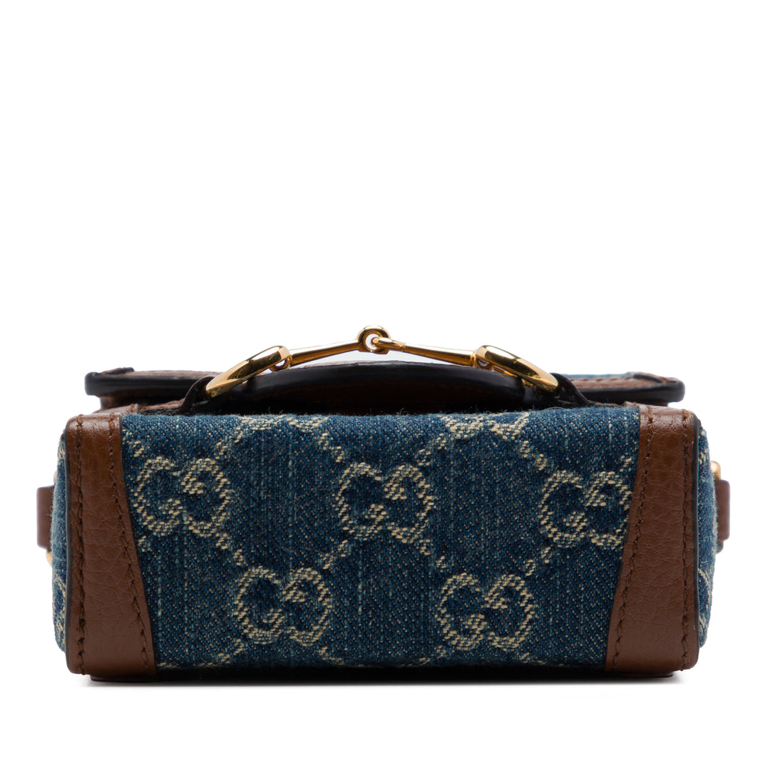 GG Horsebit 1955 Sac Mini Jean Bleu