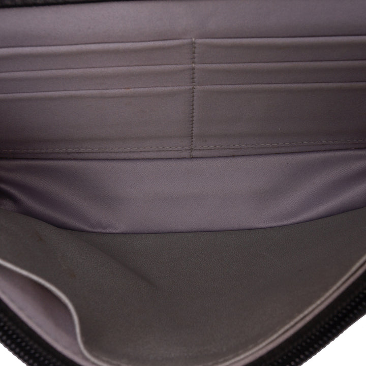 Lambskin Camellia Embossed Wallet On Chain Black - Gaby Paris