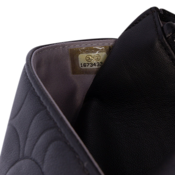 Lambskin Camellia Embossed Wallet On Chain Black - Gaby Paris