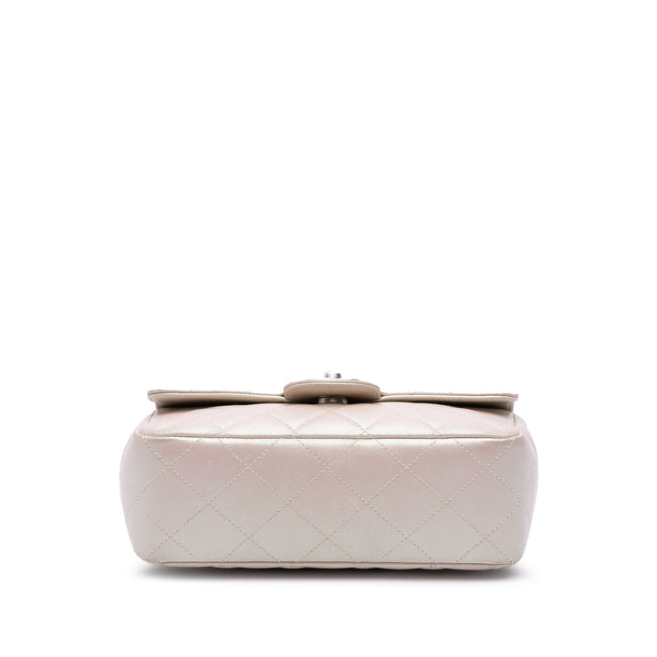 Mini Rectangular Classic Iridescent Lambskin Single Flap White - Gaby Paris