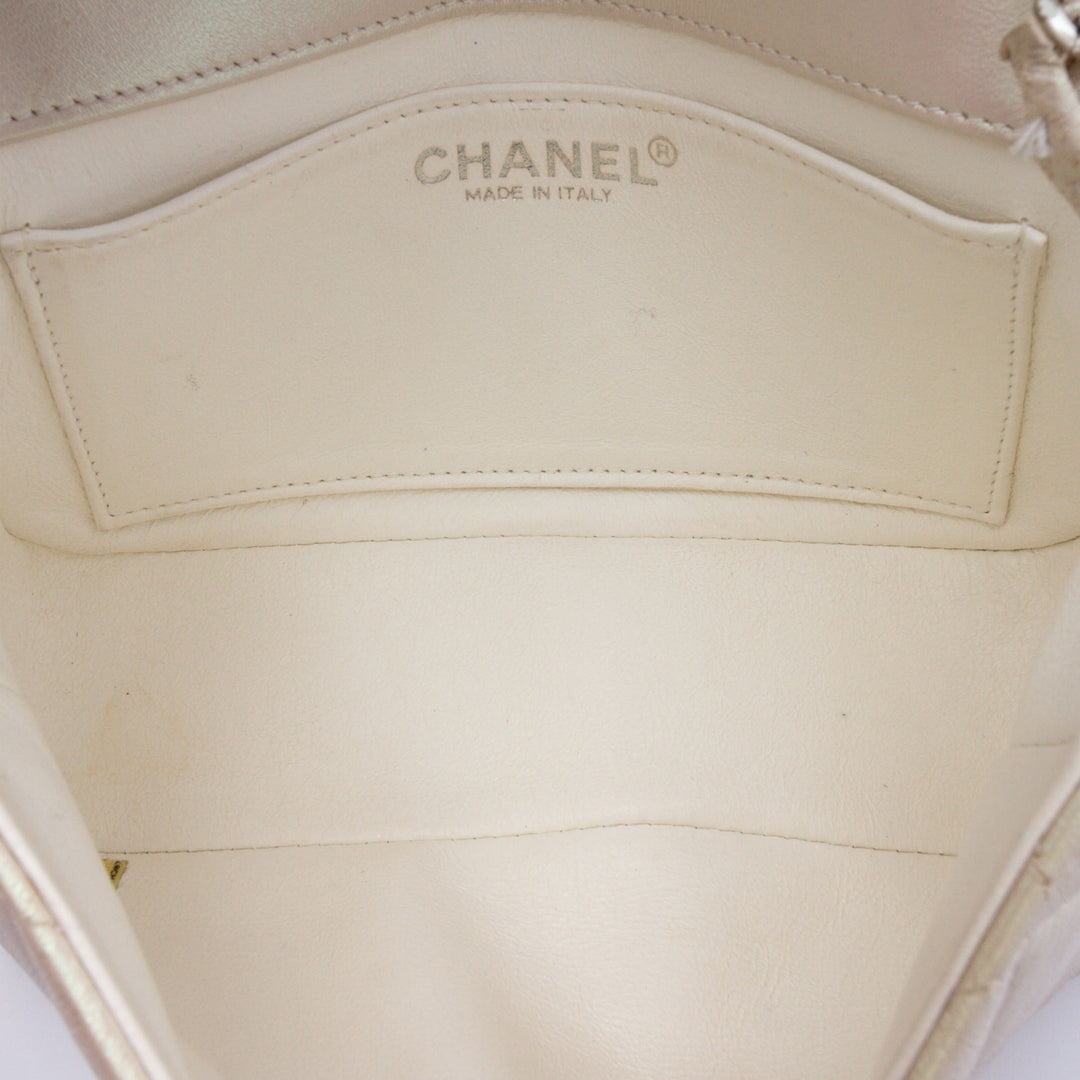 Mini Rectangular Classic Iridescent Lambskin Single Flap White - Gaby Paris