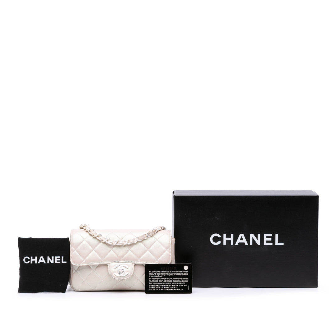 Mini Rectangular Classic Iridescent Lambskin Single Flap White - Gaby Paris