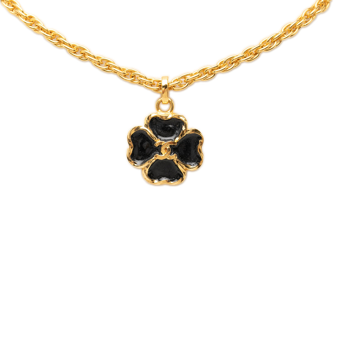 CC plaqué And Resin Clover Pendant Collier Doré