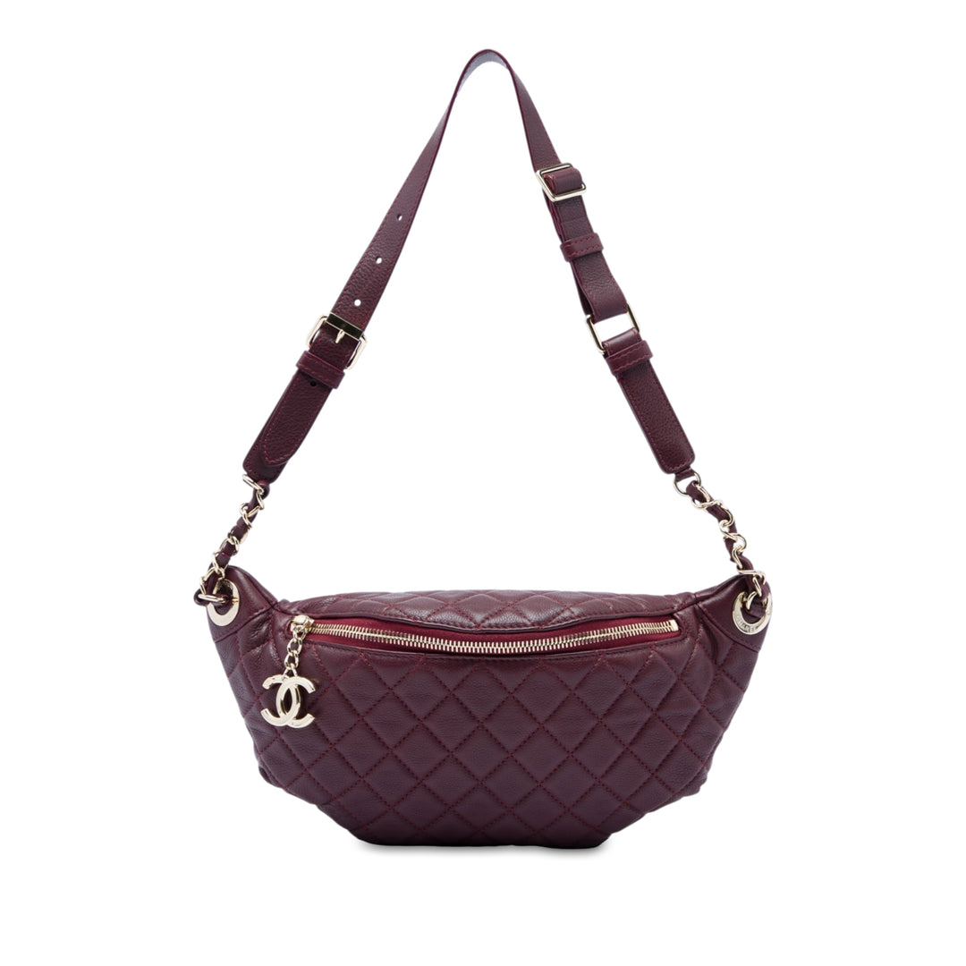 Matelassé Banane Waist Sac Cuir de veau Rouge