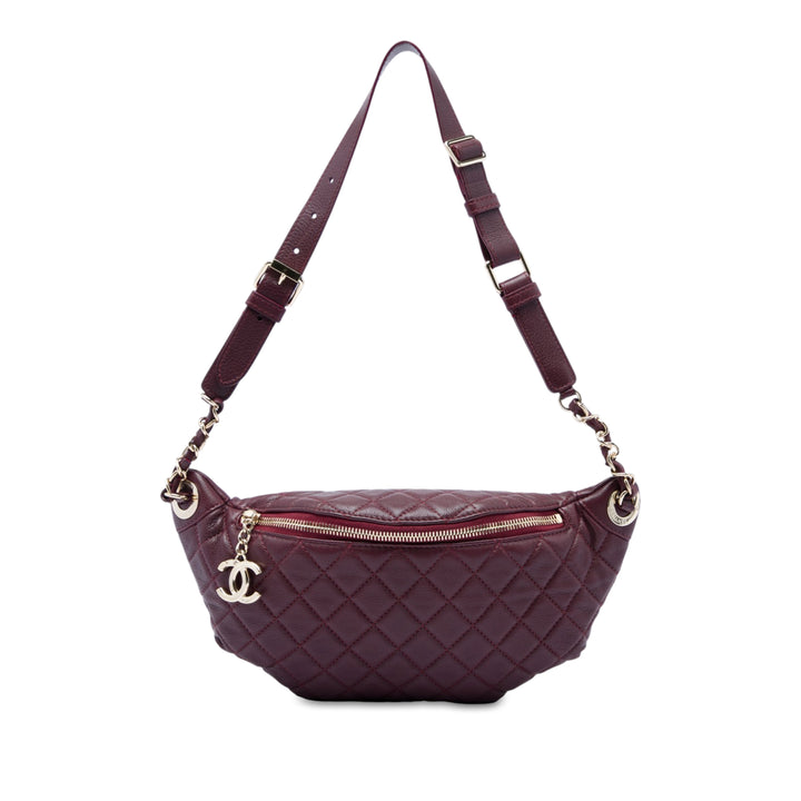 Matelassé Banane Waist Sac Cuir de veau Rouge