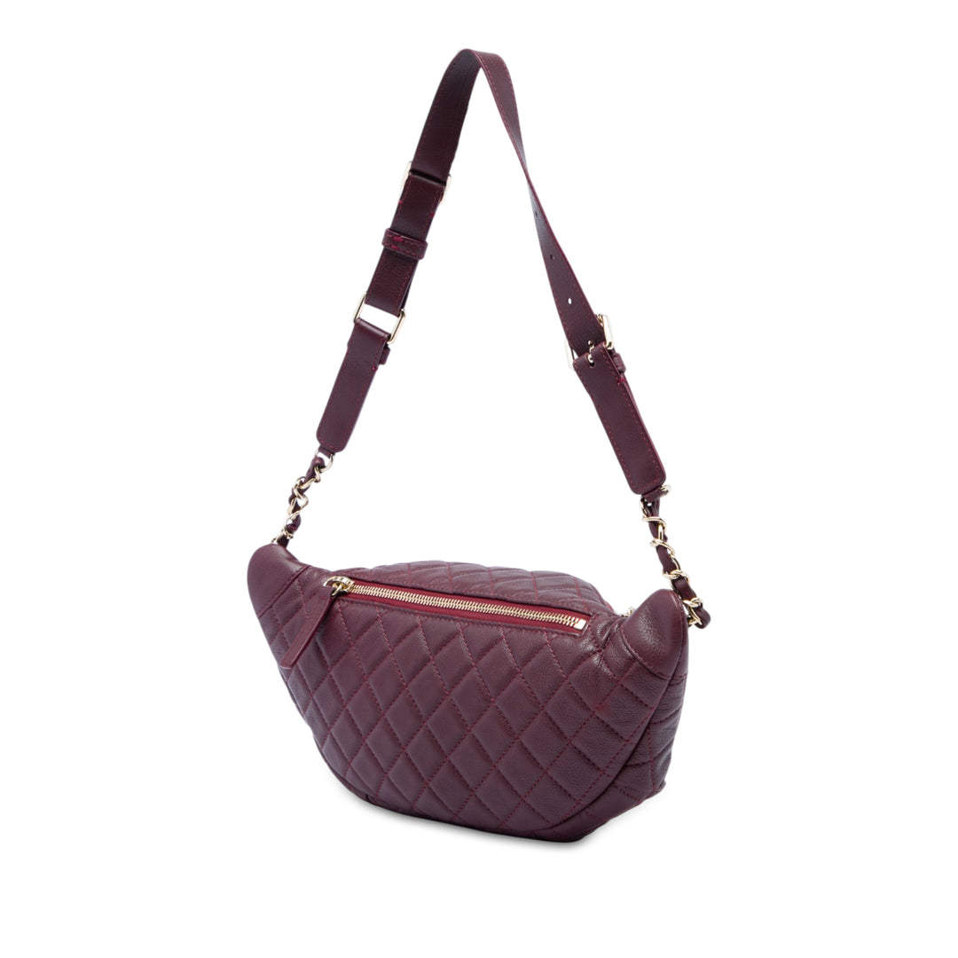 Matelassé Banane Waist Sac Cuir de veau Rouge