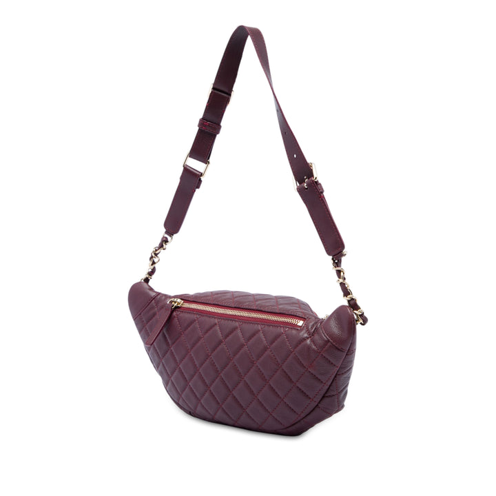 Matelassé Banane Waist Sac Cuir de veau Rouge